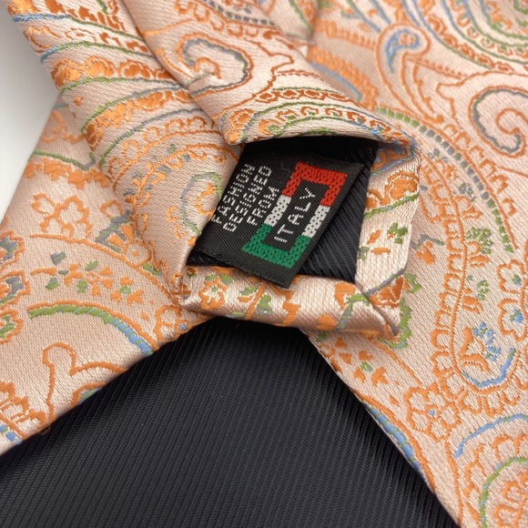 Gianfranco Italy Microfiber‎ Peach Orange Paisley Necktie Handmade - Picture 3 of 4